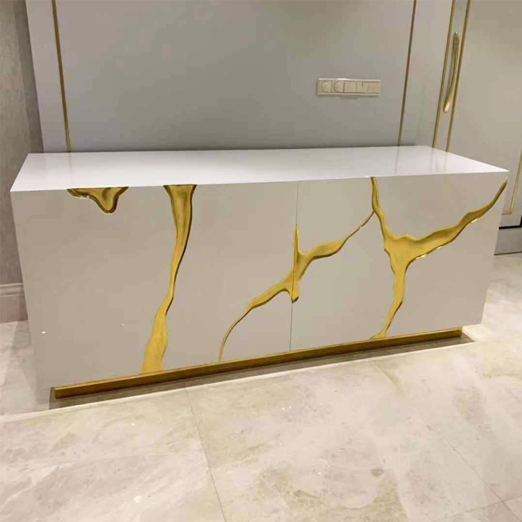 Modern Luxury Living Room Cabinet Stainless Steel Gold Decoration Wood Cabinet TV Stand Storage Cabinets For Hotel Villa