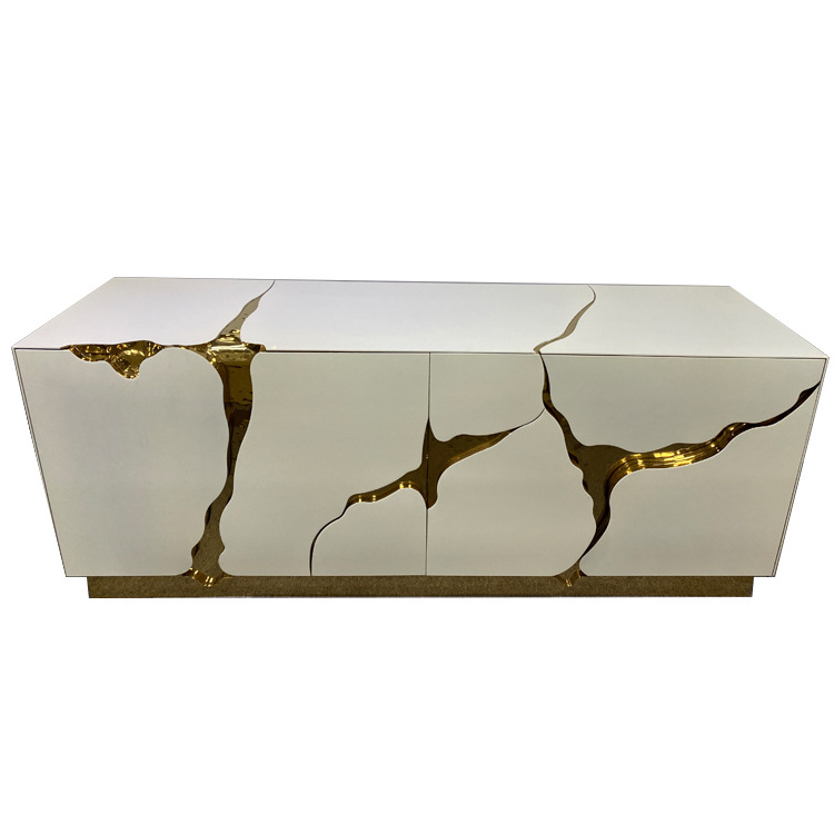 Modern Luxury Living Room Cabinet Stainless Steel Gold Decoration Wood Cabinet TV Stand Storage Cabinets For Hotel Villa