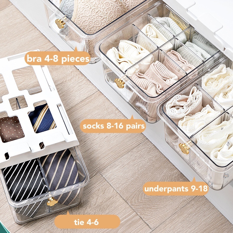 2022 Clear home plastic closet underwear organizer with lid transparent color large capacity cloth storage box