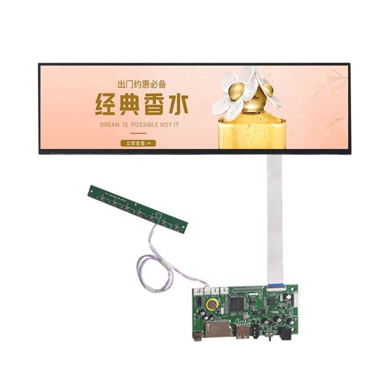 12.6 Inch Stretched Bar LCD Display Panel FHD 1920*515 Loop Play  Advertising Display IPS Shelf Screen Panel