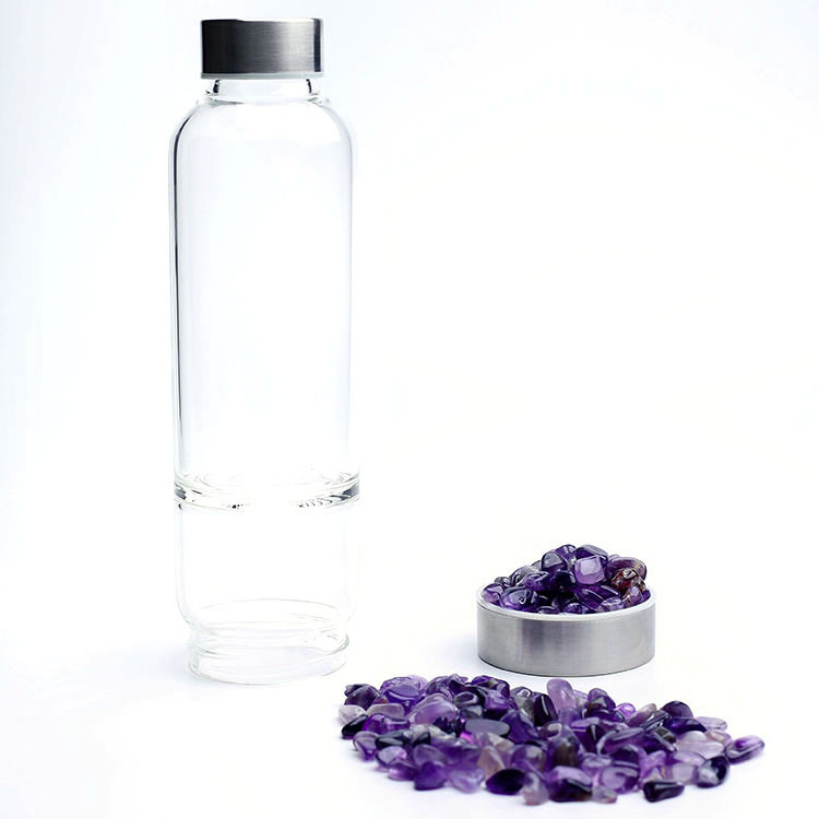 Healing Reiki Crystal Amethyst Quartz Inserts Crystal Elixir Water Bottle