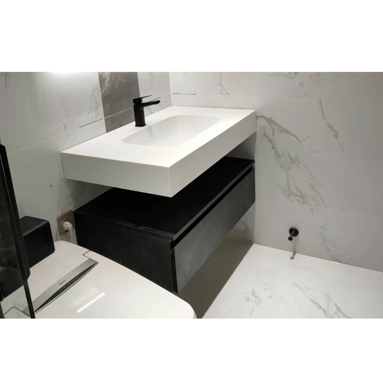 Marble Countertops With Sink Glorious Blue Veins Vanity Tops kitchen Countertop Wash Basin with Built in Sinks