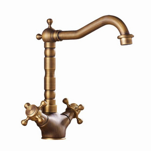 Dual Handle Antique Brass Basin Faucet Bathroom Counter Basin Mixer Tap Kitchen Sink Faucet Tap Brush Copper Finishing Faucet