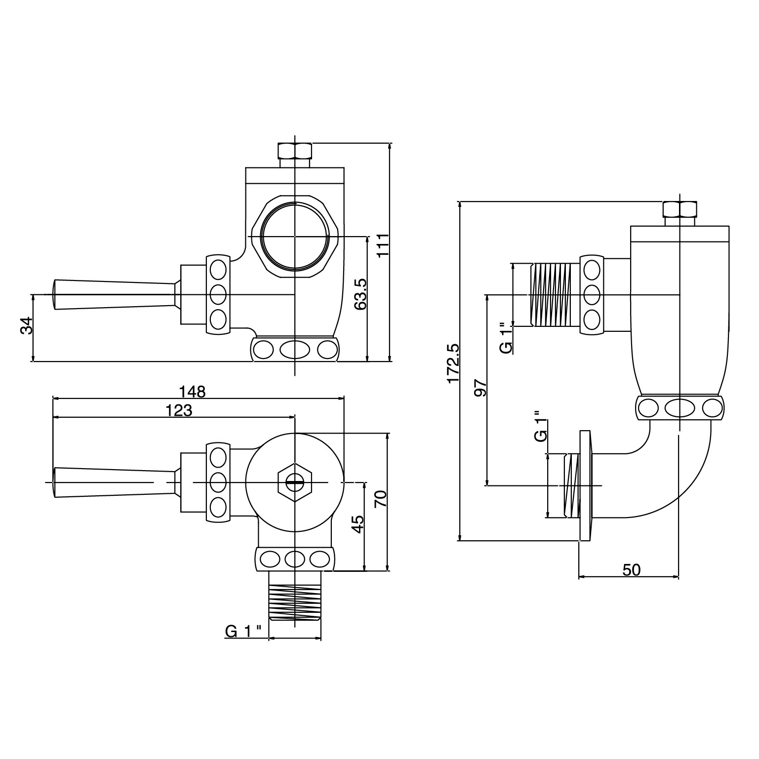 Wall Mounted Exposed Full Brass Hand Control Flush Valve for Toilet WC flush valve