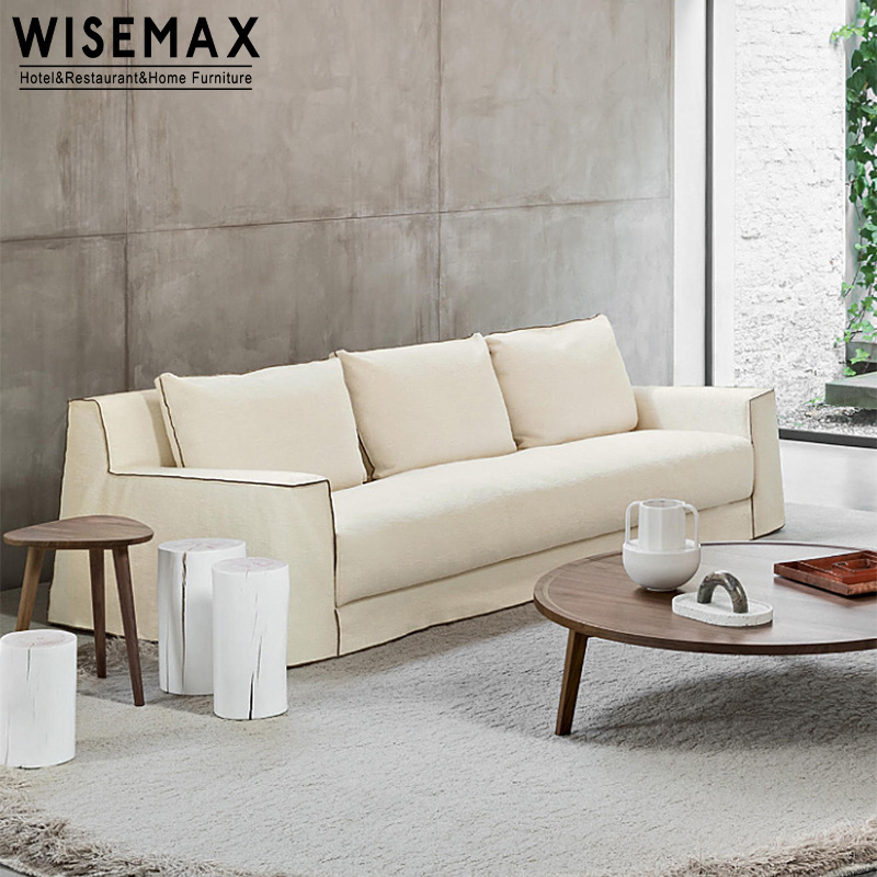 WISEMAX FURNITURE Minimalist country style couches sofa removed cover linen fabric armrest l shaped fabric living room sofas