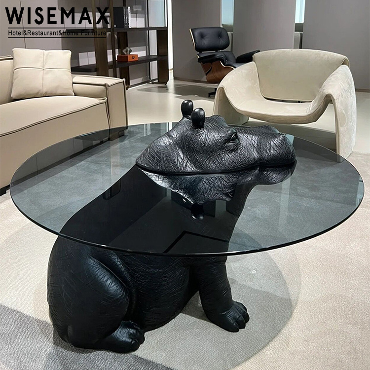 WISEMAX FURNITURE Wholesale living room side table unique nordic glass top black hippo coffee table for hotel villa