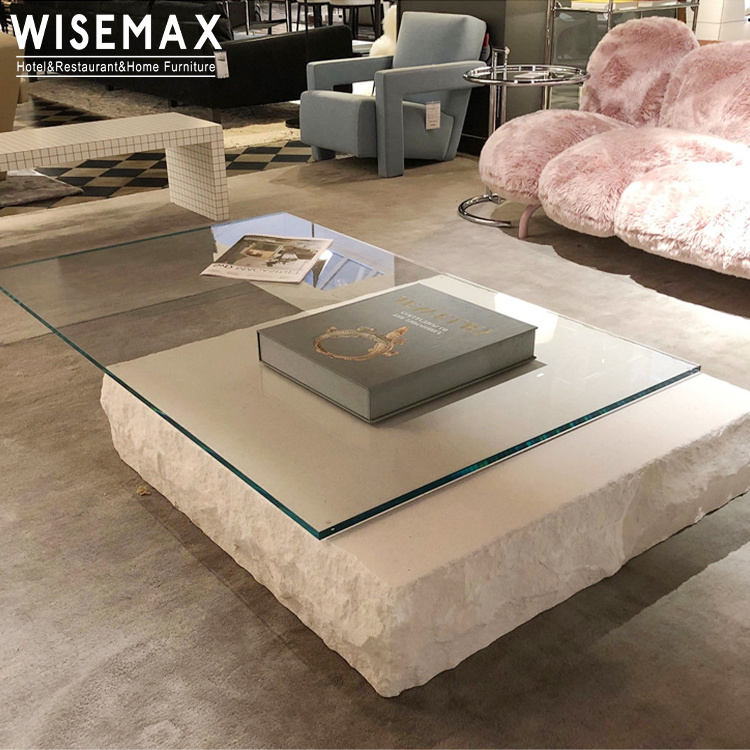 WISEMAX FURNITURE Luxury living room furniture fiberglass plinth coffee table glass top rectangle center table for hotel