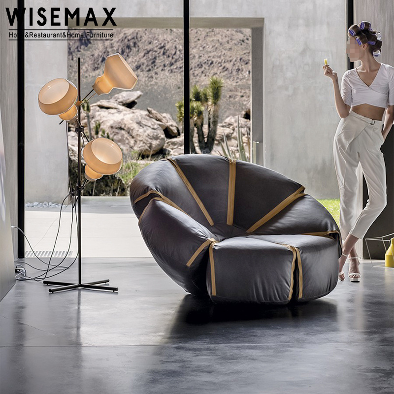 WISEMAX FURNITURE Nordic Fabric Solid Wood Frame Round Modern Bean Bag Chair Flower Leisure Lounge Chair for Living Room