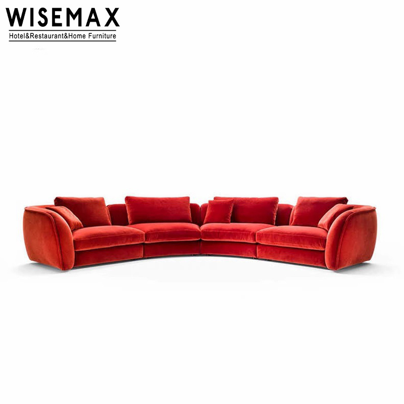 WISEMAX FURNITURE Modern Curved Sofa Customized Color Sofa Set Furniture Living Room Pine Wood Leather Sectional Sofa For Indoor