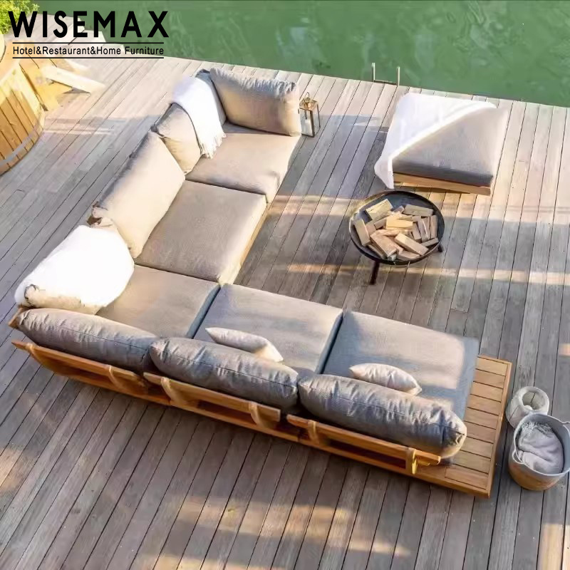 WISEMAX FURNITURE Nordic Outdoor Solid Teak Wood Furniture Modern Luxury Sofa Chair Waterproof Armchair For Garden Patio