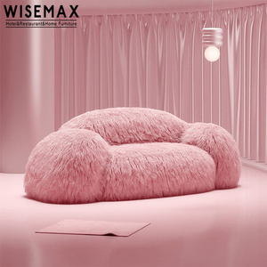 WISEMAX FURNITURE modern accent chair pink lamb wool sheepskin living room lounge chair teddy fabric sheep skin sofa chair