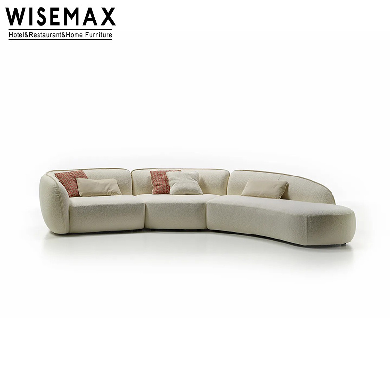 WISEMAX FURNITURE Modern Curved Sofa Customized Color Sofa Set Furniture Living Room Pine Wood Leather Sectional Sofa For Indoor