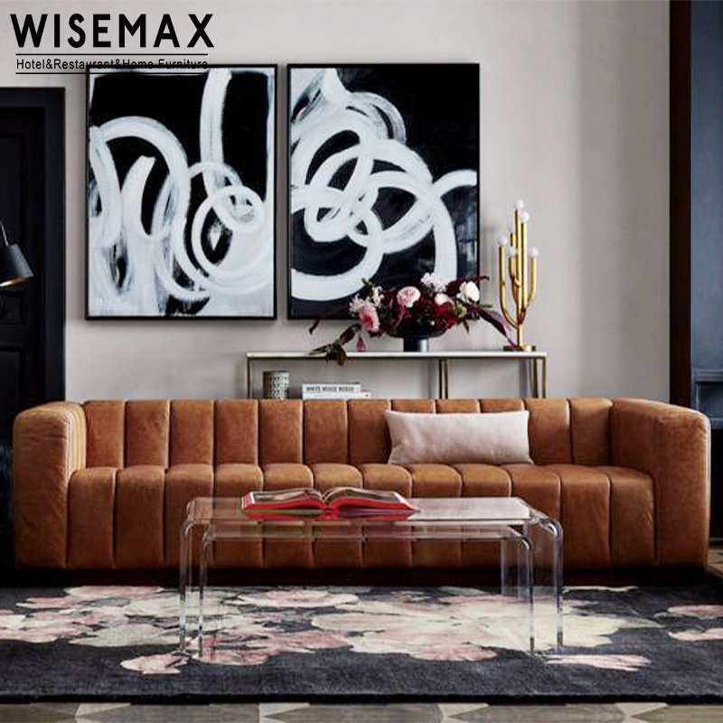 WISEMAX FURNITURE Factory Luxury Living Room Europe High End Leather Lounge Sofa 3 Seater Chaise Leather Sofa For Home Hotel