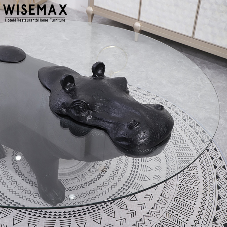 WISEMAX FURNITURE Modern light luxury high-end glass hippo coffee table personality furniture animal shape hippo coffee table