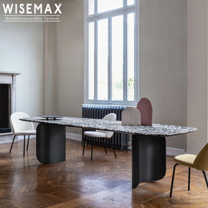 WISEMAX FURNITURE Italy Minimalist Square Terrazzo Dining Table European Design Modern Stainless Steel Base Contemporary Simple