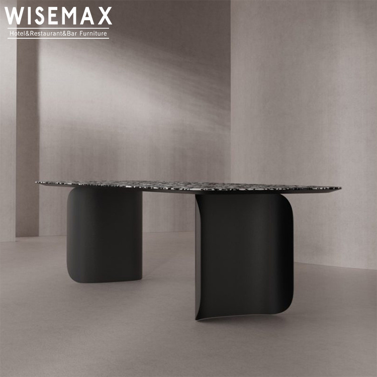 WISEMAX FURNITURE Italy Minimalist Square Terrazzo Dining Table European Design Modern Stainless Steel Base Contemporary Simple