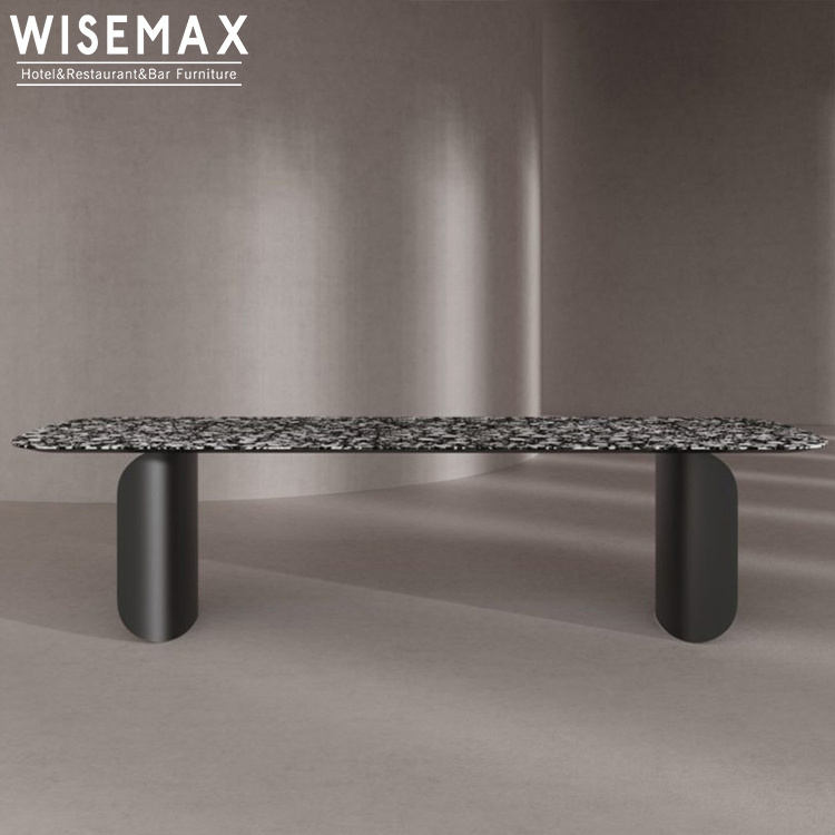 WISEMAX FURNITURE Italy Minimalist Square Terrazzo Dining Table European Design Modern Stainless Steel Base Contemporary Simple