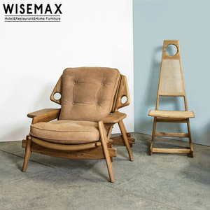 WISEMAX FURNITURE Midcentury minimal furniture living room wooden armchair with ottoman cozy fabric comfy leisure chair  bedroom