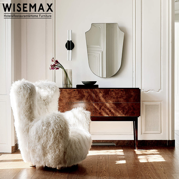 WISEMAX FURNITURE modern home sofas white lamb wool sheepskin chair living room teddy fabric lounge armrest leisure sofa chair