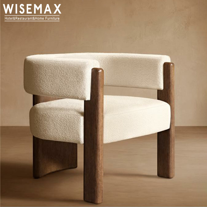 WISEMAX FURNITURE Modern Home Furniture Chinese Solid Wood Frame Leisure Lounge Chair With Curved Backrest Design For Hotel