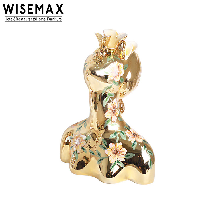 WISEMAX FURNITURE Luxury art design other home decoration resin table sculpture golden silver human head ornament for hotel