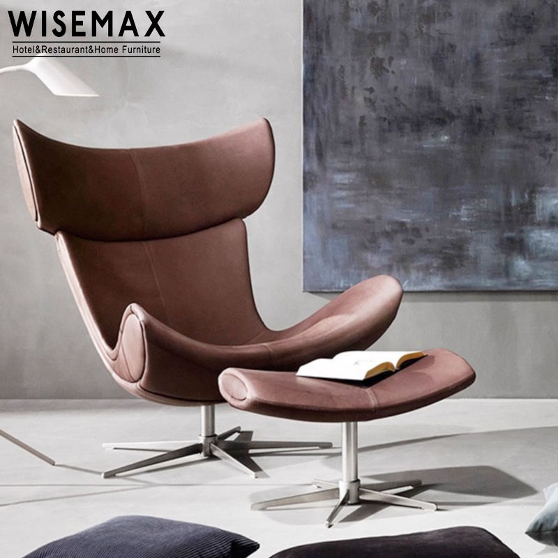 WISEMAX FURNITURE Modern design home furniture oversize egg shaped leisure chair leather recliner lounge chair with ottoman set