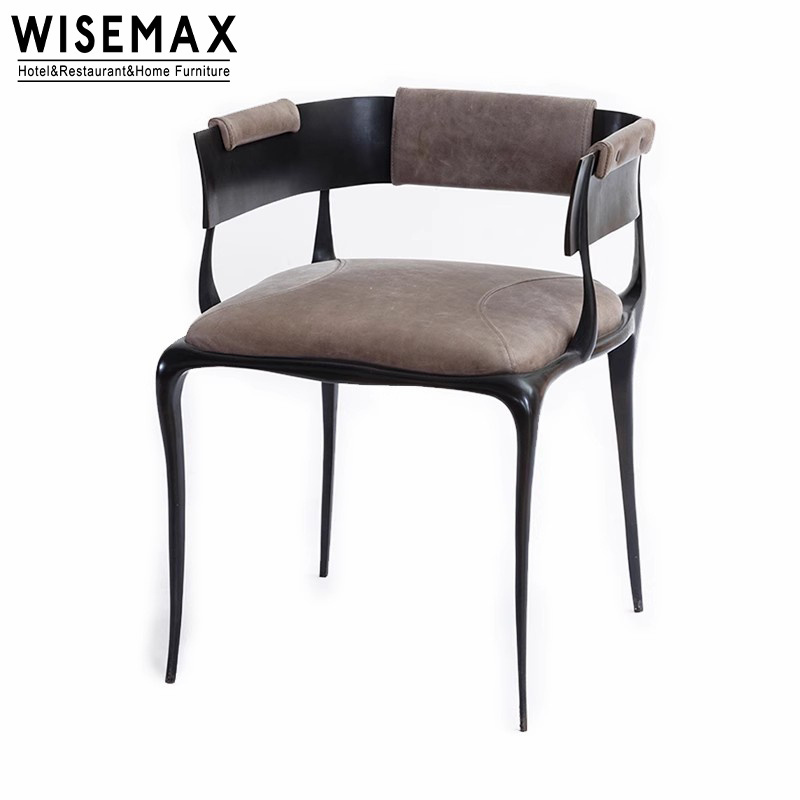 WISEMAX FURNITURE designer furniture luxury suede leather single sofas chair black metal legs armrest leisure accent chair hotel