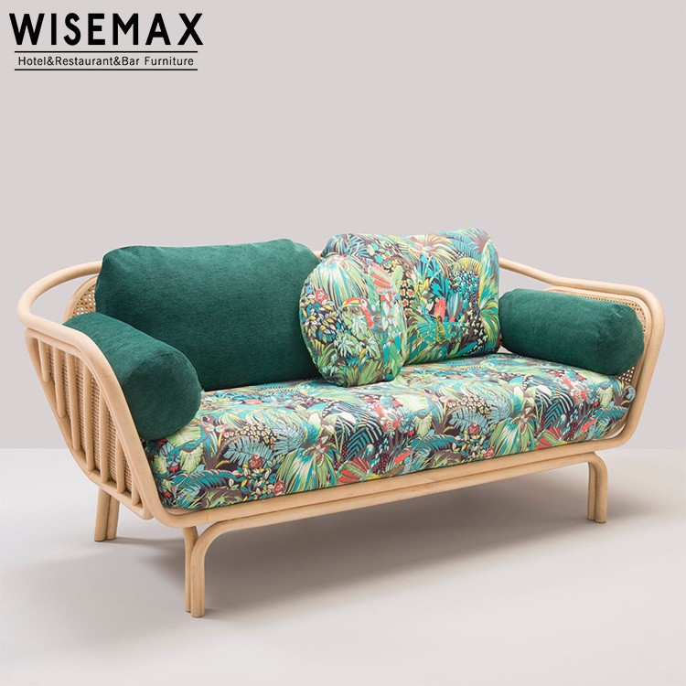 Luxury exclusive french style wooden frame rattan cane sofa chair double seat livingroom sofa