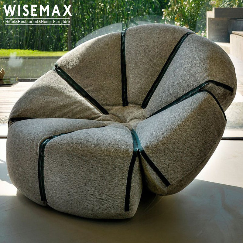 WISEMAX FURNITURE Nordic Fabric Solid Wood Frame Round Modern Bean Bag Chair Flower Leisure Lounge Chair for Living Room