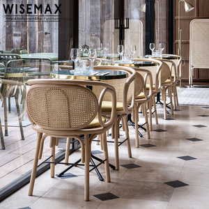 WISEMAX Nordic new style solid wood dining chair restaurant cane rattan dininig chair thonet style chair with rattan seat