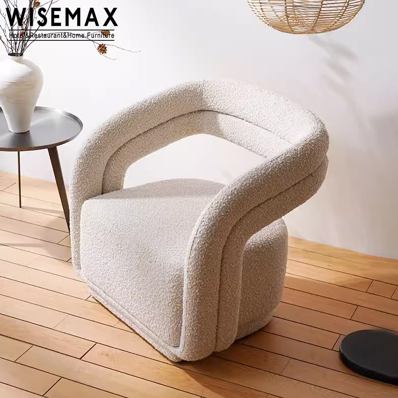 WISEMAX Modern Nordic Home Office Chairs Half round Backrest Lounge Chair in Boucle Fabric for Living Room Villa Hotel