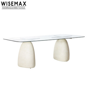 WISEMAX FURNITURE Modern luxury marble dinner dining table and chair set restaurant furniture 8 seater glass top dining table