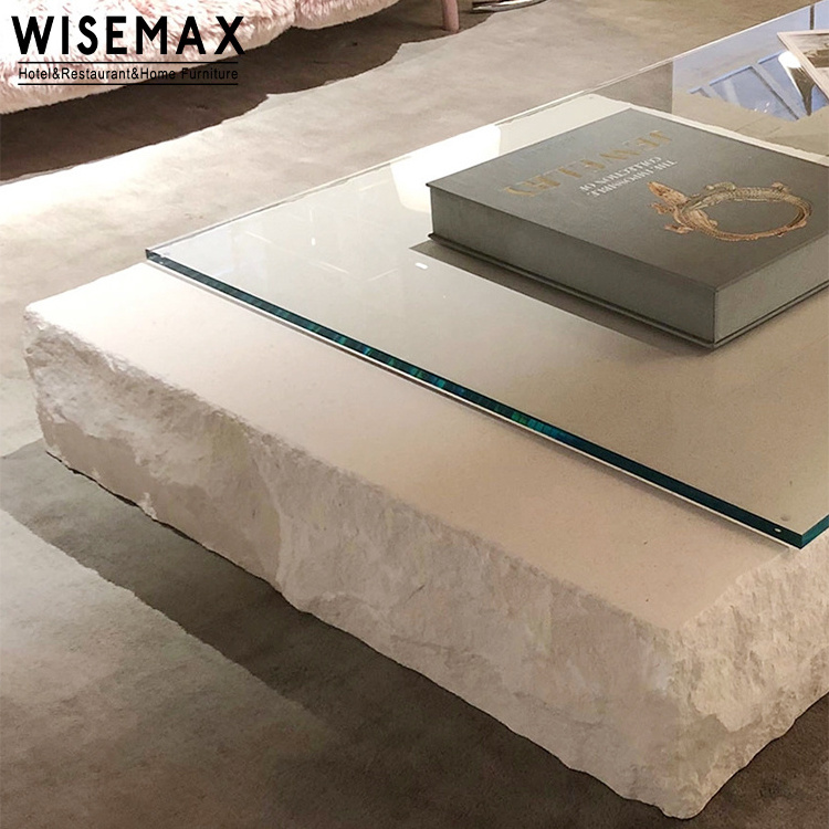 WISEMAX FURNITURE Luxury living room furniture fiberglass plinth coffee table glass top rectangle center table for hotel