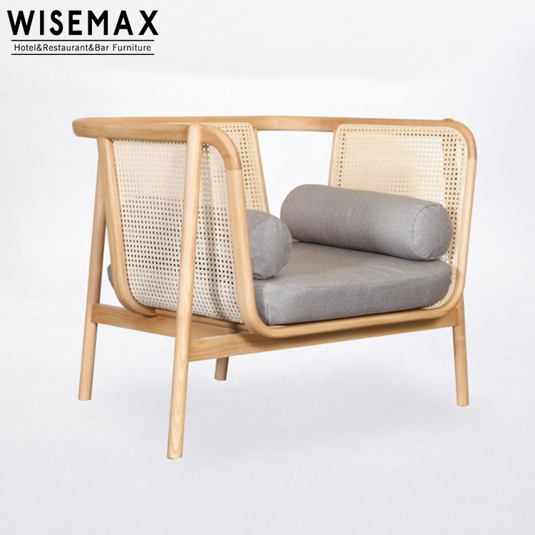 WISEMAX French rattan chair classic wood frame cane back soft cushion rattan restaurant dining chair with armrest for sale