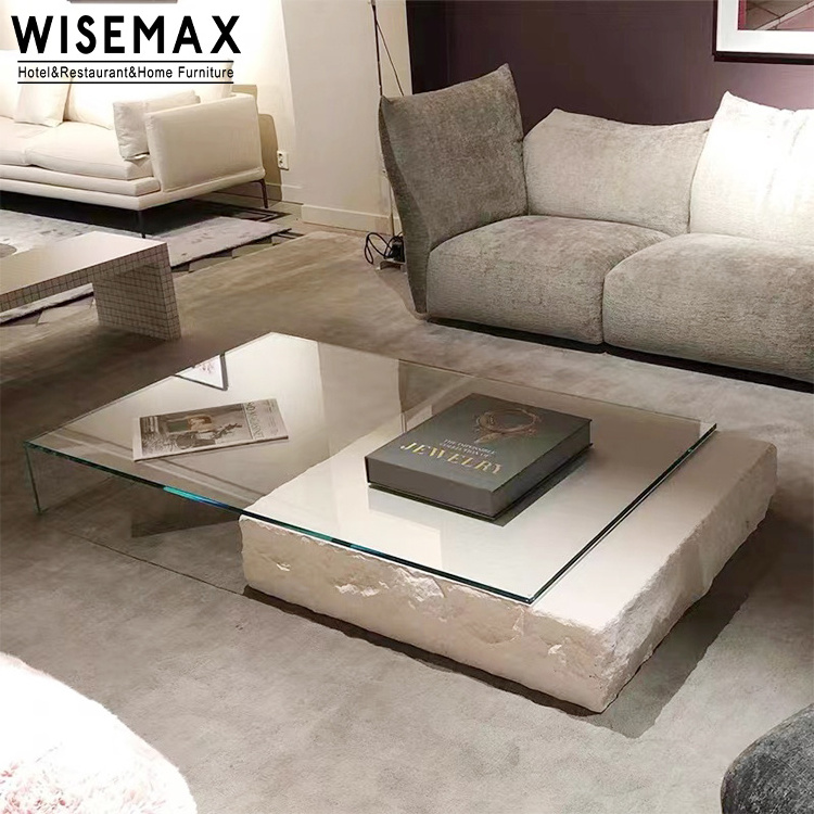 WISEMAX FURNITURE Luxury living room furniture fiberglass plinth coffee table glass top rectangle center table for hotel