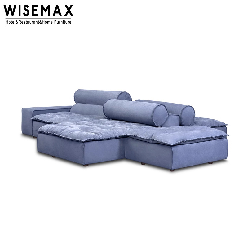 WISEMAX FURNITURE Luxury furniture suede fabric l shape living room sofas fabric lounge floor sectional sofa couch with ottoman