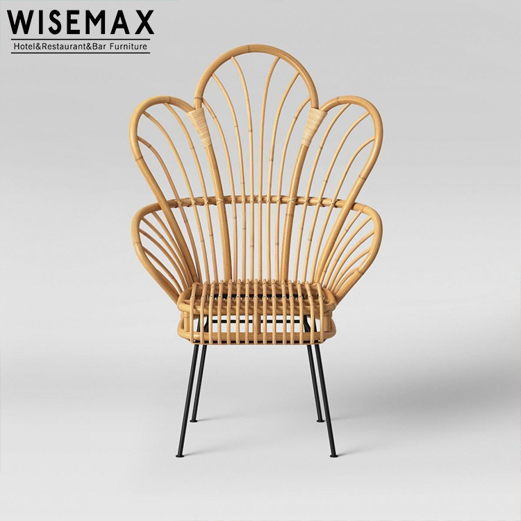 WISEAMX FURNITURE classic woven cane peacock rattan flower chair soft cushoin high back rattan restaurant indonesia rattan chair