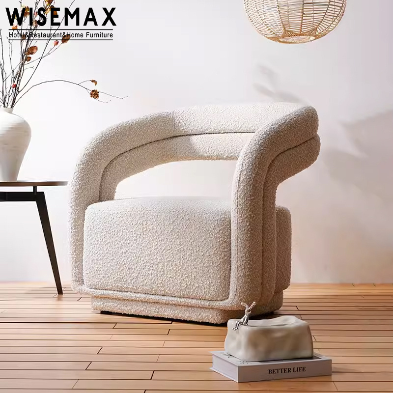 WISEMAX Modern Nordic Home Office Chairs Half round Backrest Lounge Chair in Boucle Fabric for Living Room Villa Hotel