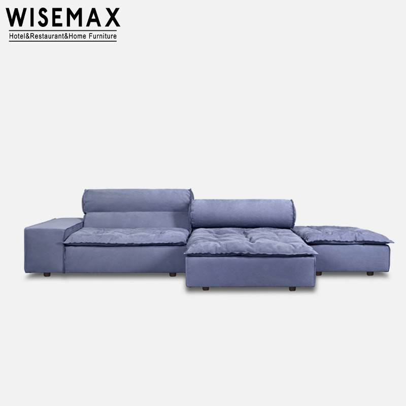 WISEMAX FURNITURE Luxury furniture suede fabric l shape living room sofas fabric lounge floor sectional sofa couch with ottoman