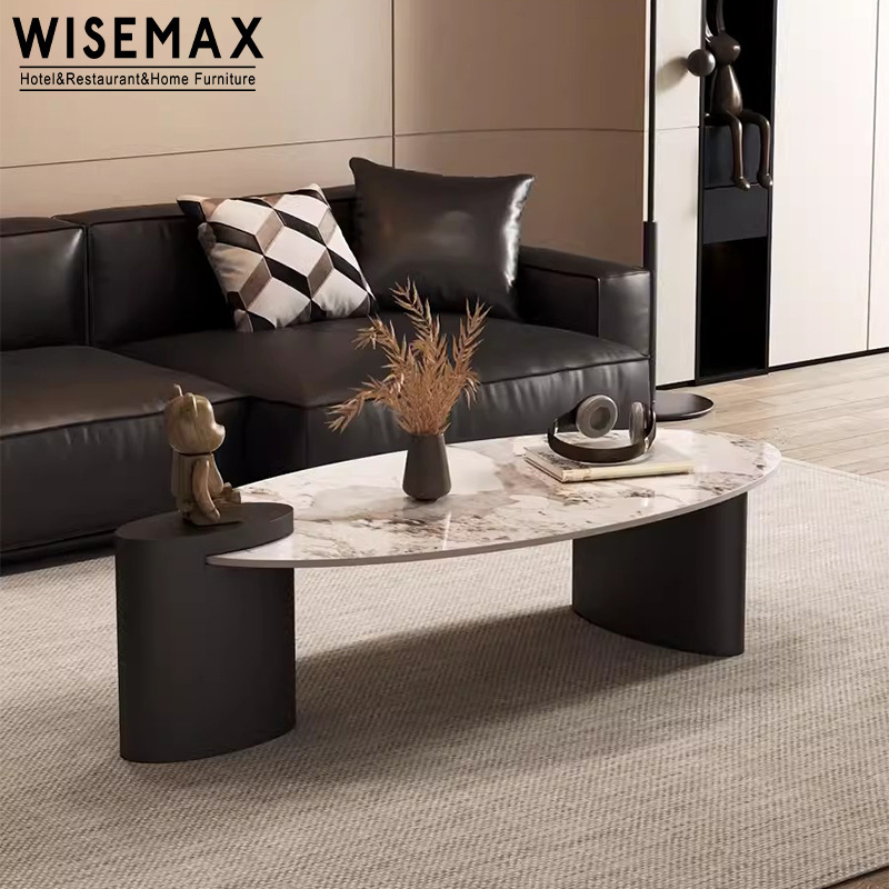 WISEMAX FURNITURE Modern Luxury Gold metal base marble top Coffe Table Set Marble Oval Coffee Table Low High For Living Room