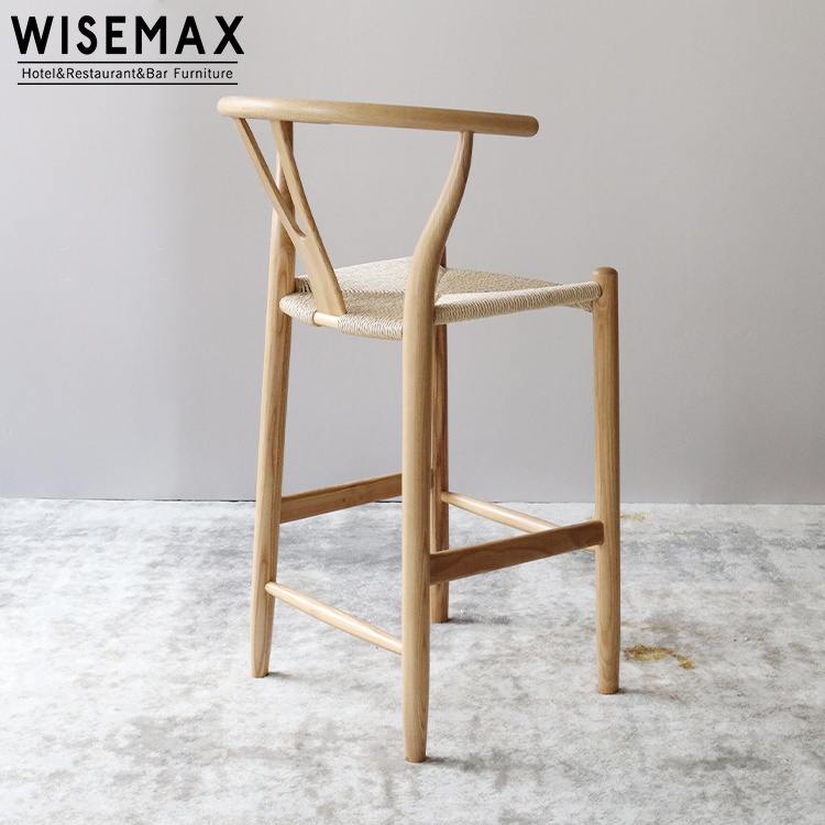 WISEMAX FURNITURE Hot sale wishbone wooden high bar chair with woven seat and backresr hans wegner bar stool chairs