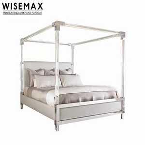 WISEMAX FURNITURE Customizable Acrylic Frame Sofa Queen Bed For Hotel Room Durable Metal Connect Double Bed For Villa