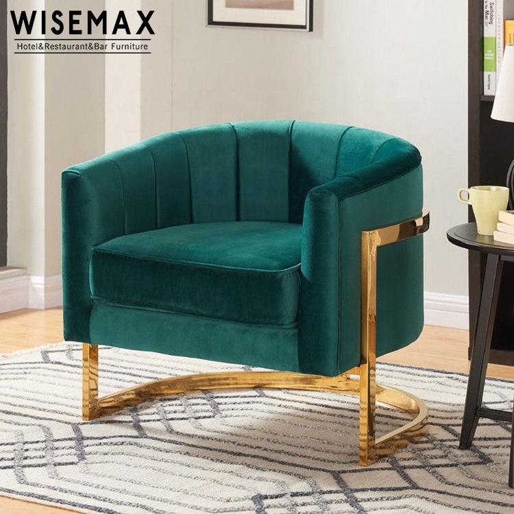 WISEMAX FURNITURE Modern Leisure Style Gold Metal Frame Vintage Navy Blue Soft Velvet Accent Sofa Living Room Chair