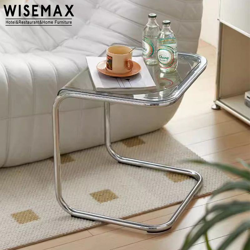 WISEMAX Nordic Simple Acrylic Square Coffee Table Low Shoe Vanity Stool for Living Room Chrome Metal Nightstands for Home Stay