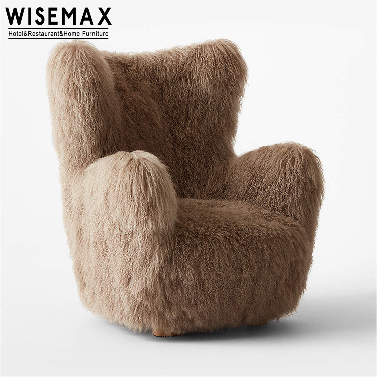 WISEMAX FURNITURE modern home sofas white lamb wool sheepskin chair living room teddy fabric lounge armrest leisure sofa chair