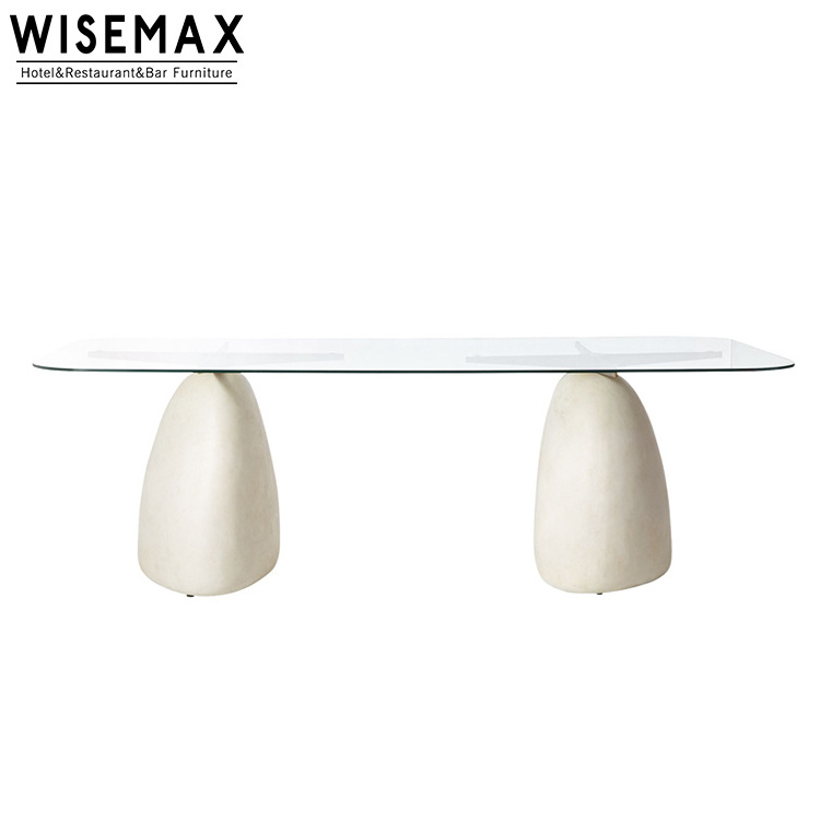 WISEMAX FURNITURE Modern luxury marble dinner dining table and chair set restaurant furniture 8 seater glass top dining table