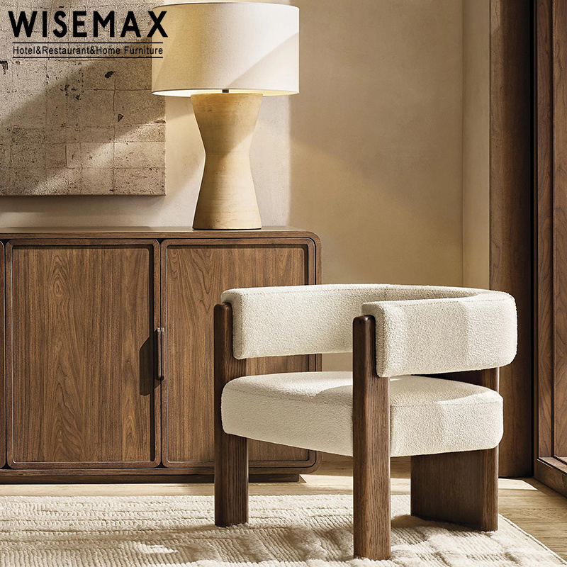 WISEMAX FURNITURE Modern Home Furniture Chinese Solid Wood Frame Leisure Lounge Chair With Curved Backrest Design For Hotel