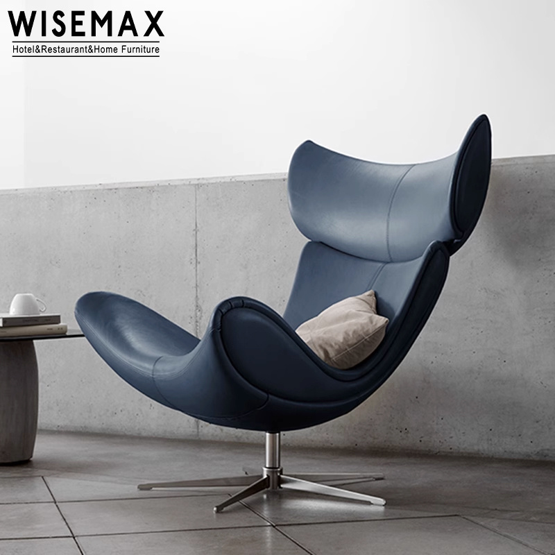 WISEMAX FURNITURE Modern design home furniture oversize egg shaped leisure chair leather recliner lounge chair with ottoman set