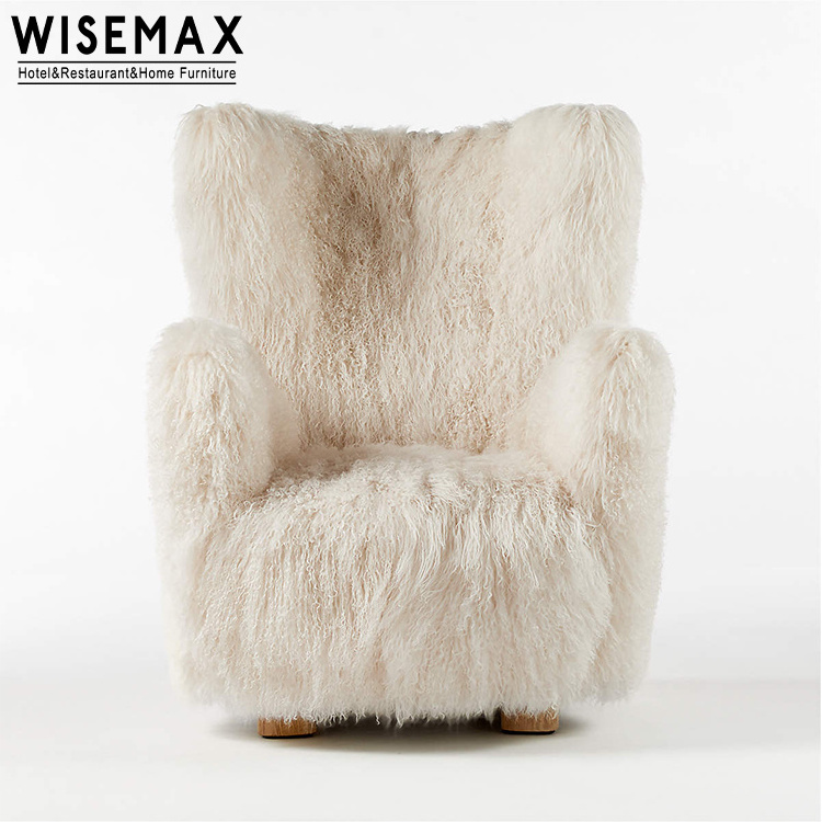 WISEMAX FURNITURE modern home sofas white lamb wool sheepskin chair living room teddy fabric lounge armrest leisure sofa chair