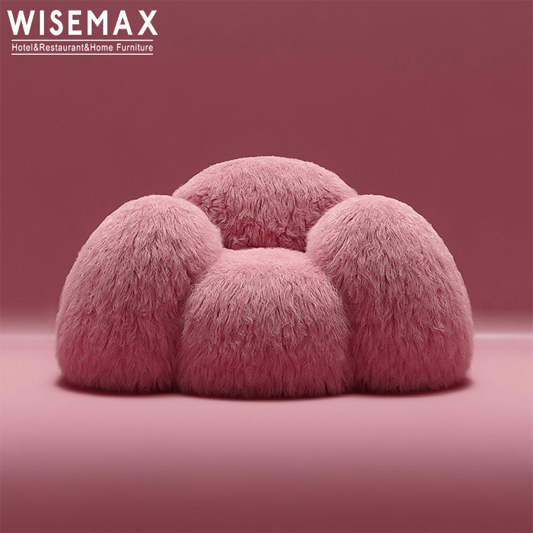 WISEMAX FURNITURE modern accent chair pink lamb wool sheepskin living room lounge chair teddy fabric sheep skin sofa chair